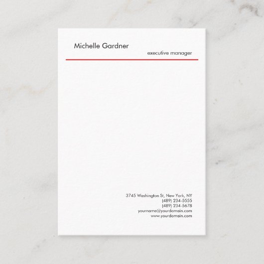 Trendy Plain Creative Modern Minimalist Red White Visitekaartje (Voorkant)