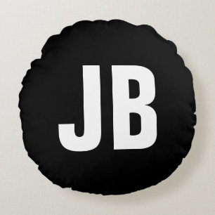 Trendy plain eenvoudige vet monogram initialen zwa rond kussen