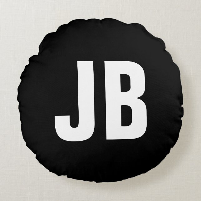 Trendy plain eenvoudige vet monogram initialen zwa rond kussen (Voorkant)