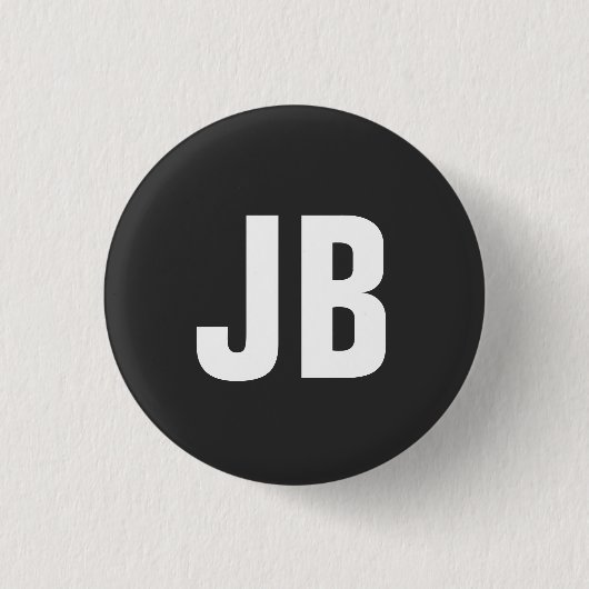 Trendy plain eenvoudige vet monogram initialen zwa ronde button 3,2 cm (Voorkant)