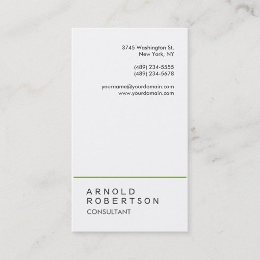 Trendy Plain White Green Consultant Visitekaartje (Voorkant)