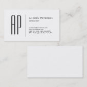 Trendy Plain White Grey Monogram Visitekaartje (Voorkant / Achterkant)
