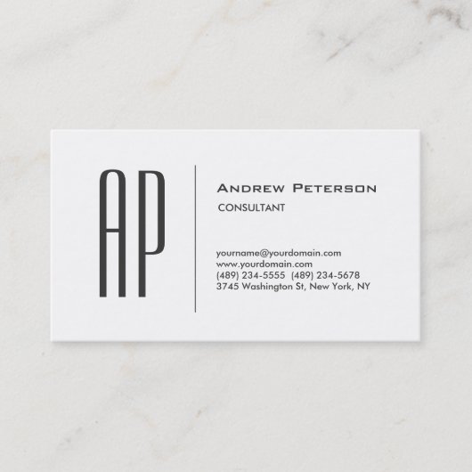 Trendy Plain White Grey Monogram Visitekaartje (Voorkant)