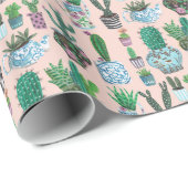 Trendy plant minuscactus is een schattig roze cadeaupapier (Rol Hoek)