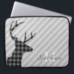 Trendy Play Deer en Grey Striped Personalized Laptop Sleeve<br><div class="desc">Stijlvol schuine hertenprofiel en grijze stripe laptophoes met elegant monogram.</div>