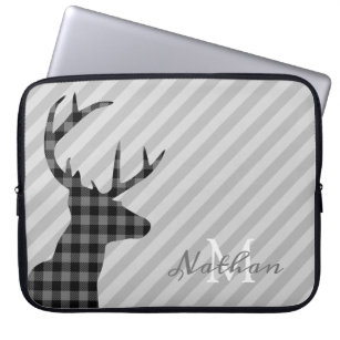 Trendy Play Deer en Grey Striped Personalized Laptop Sleeve
