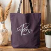 Trendy Plum Paarse Grijs Wit Script Monogram Tote Bag