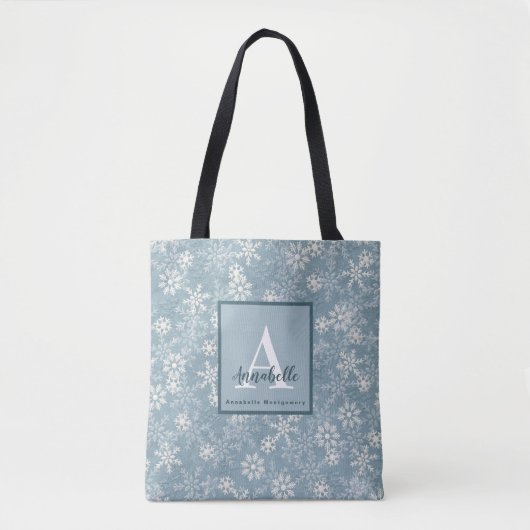 Trendy Poederblauwe Monogram Initiaal Script Naam Tote Bag (Voorkant)