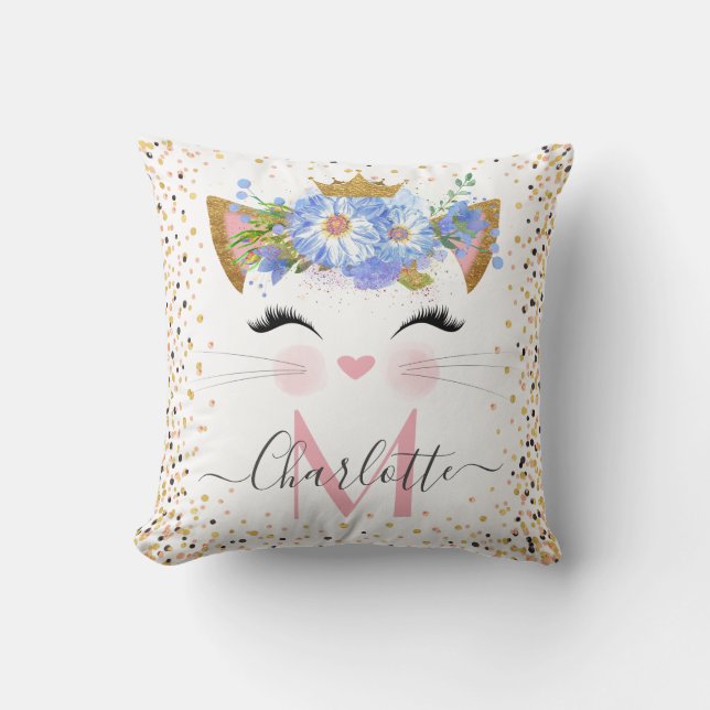 Trendy poes prinses monogram worp kussen (Voorkant)