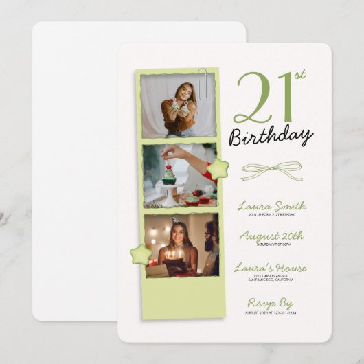 Trendy Polaroid Foto Verjaardag Uitnodiging (Voorkant / Achterkant)