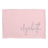 Trendy Polka Dot blush roze script grijs naam Kussensloop (Voorkant)