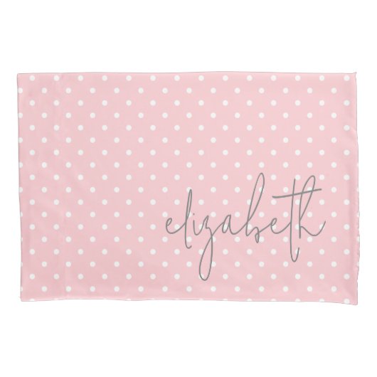 Trendy Polka Dot blush roze script grijs naam Kussensloop (Voorkant)