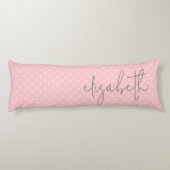 Trendy Polka Dot blush roze script grijs naam Lichaamskussen (Achterkant)