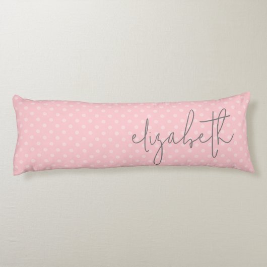 Trendy Polka Dot blush roze script grijs naam Lichaamskussen (Achterkant)