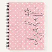 Trendy Polka Dot blush roze script grijs naam Notitieboek (Voorkant)