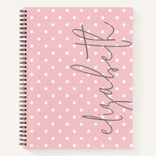Trendy Polka Dot blush roze script grijs naam Notitieboek (Voorkant)