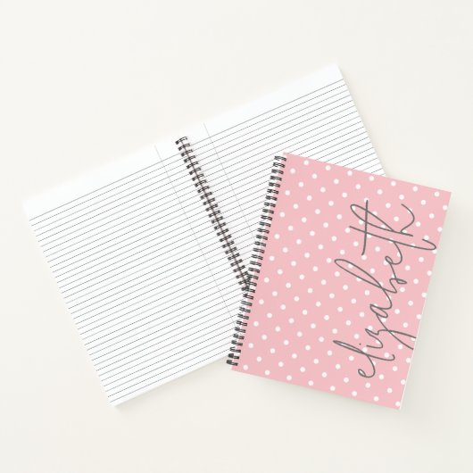 Trendy Polka Dot blush roze script grijs naam Notitieboek (Binnen)