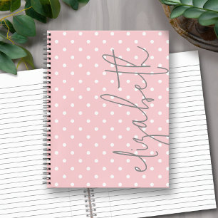 Trendy Polka Dot blush roze script grijs naam Notitieboek
