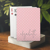 Trendy Polka Dot blush roze script grijs naam Pokerkaarten