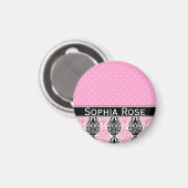 Trendy Polka Dot Damask Patroon met naam Magneet (Voorkant / Achterkant)