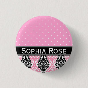 Trendy Polka Dot Damask Patroon met naam Ronde Button 3,2 Cm