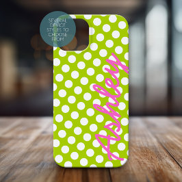 Trendy Polka Dot Pattern met name - green roze iPhone 15 Pro Max Hoesje