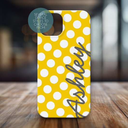 Trendy Polka Dot Pattern met name - yellow grijs Case-Mate iPhone Case
