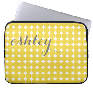 Trendy Polka Dot Pattern met name - yellow grijs Laptop Sleeve
