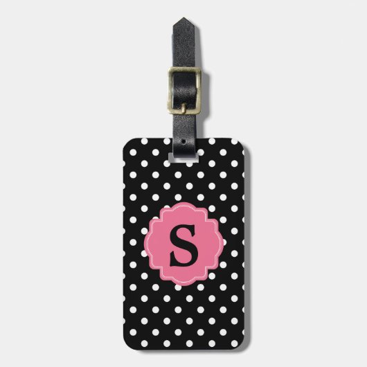 Trendy Polka Dot Pattern Monogram Bagagelabel (Voorkant verticaal)
