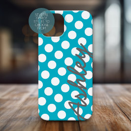 Trendy Polka Dot Pattern scriptnaam - blauw grijs iPhone 16 Hoesje