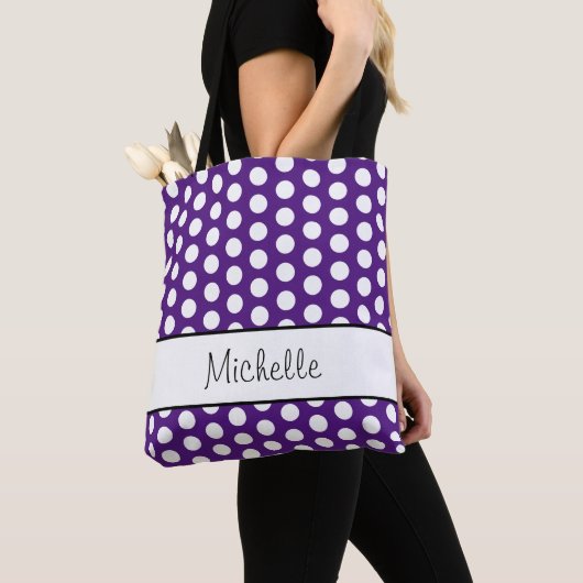Trendy Polka Dots Pattern Paars White Tote Bag (Dichtbij)