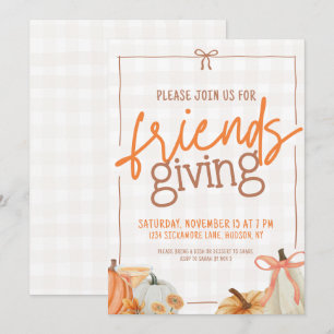 Trendy pompoen Bow Plaid Vriendschappen Uitnodigin Kaart