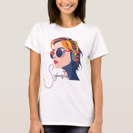 Trendy Pop Art Vrouw met Hoofdtelefoon T-shirt
