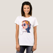 Trendy Pop Art Vrouw met Hoofdtelefoon T-shirt (Voorkant volledig)