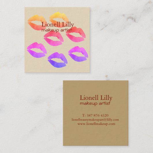 Trendy Pop Make-up Artiest Square Visitekaartje (Voorkant / Achterkant)