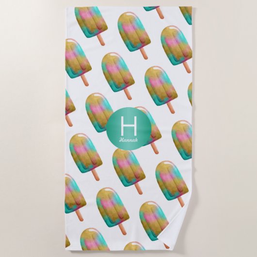 Trendy Popsicle Pattern met Monogram Strandlaken (Voorkant)