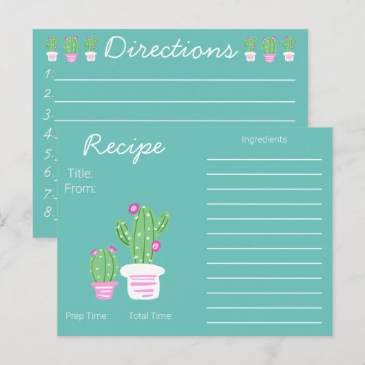 Trendy potcactus recept briefkaart (Voorkant / Achterkant)