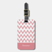 Trendy potlood roze Chevron zigzags met naam Bagagelabel (Voorkant verticaal)