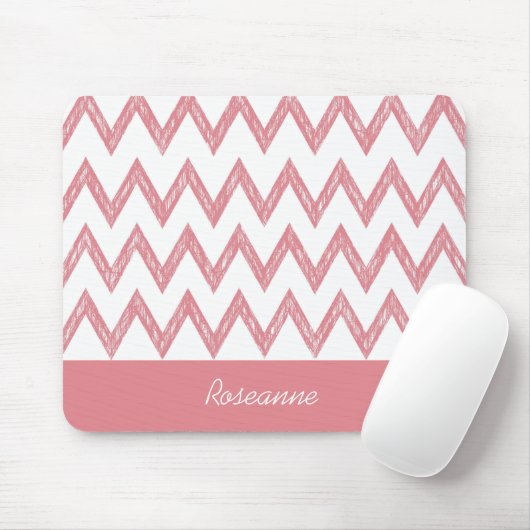 Trendy potlood roze Chevron zigzags met naam Muismat (Met muis)