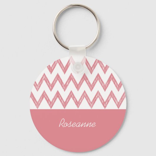 Trendy potlood roze Chevron zigzags met naam Sleutelhanger (Voorkant)