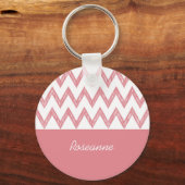 Trendy potlood roze Chevron zigzags met naam Sleutelhanger (Voorkant)