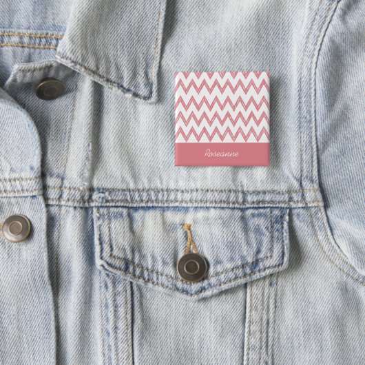 Trendy potlood roze Chevron zigzags met naam Vierkante Button 5,1 Cm (In situ)