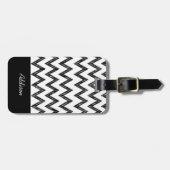 Trendy Potlood Zwart en Wit Chevron Met Naam Bagagelabel (Voorkant horizontaal)