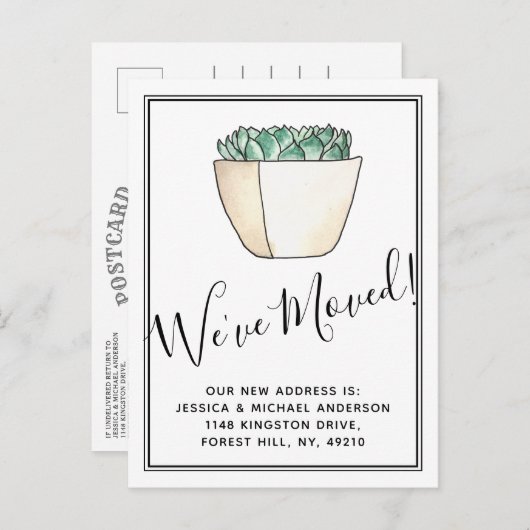 Trendy Potted Succulent Plant New Home Moving Aankondigingskaart (Voorkant / Achterkant)