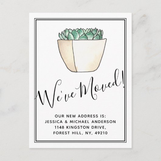 Trendy Potted Succulent Plant New Home Moving Aankondigingskaart (Voorkant)