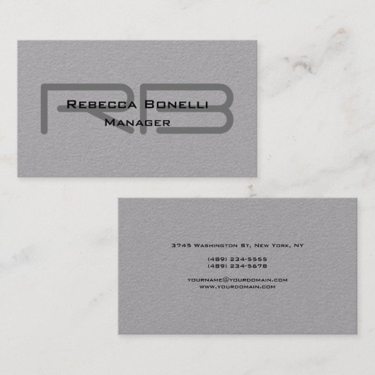 Trendy Premium Gray Monogram Minimalist Plain Visitekaartje (Voorkant / Achterkant)