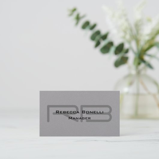 Trendy Premium Gray Monogram Minimalist Plain Visitekaartje (Staand voorkant)