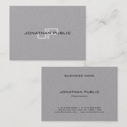 Trendy Premium Grijs Elegant Modern Monogram Eenvo Visitekaartje (Voorkant / Achterkant)