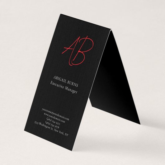 Trendy Premium Zijde Modern Monogram Gewone Zwarte Visitekaartje (Voorkant)