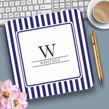 Trendy/Preppy Blue Stripes Monogram Laptop Sticker